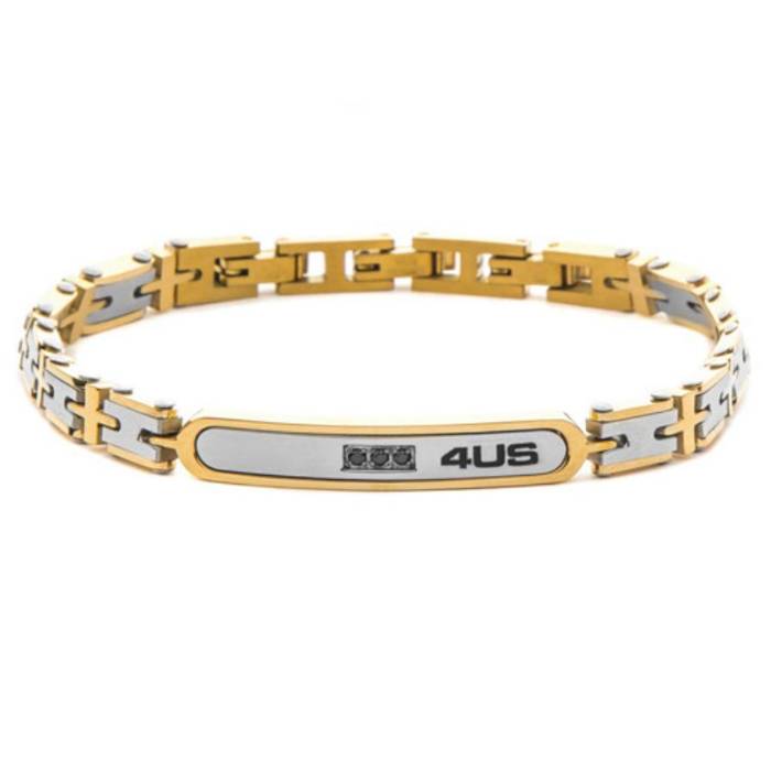 Bracciale Uomo 4US Cesare Paciotti Acciaio Dorato Lucido Zirconi Neri 4UBR8492
