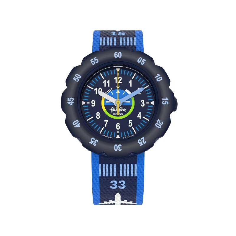 Orologio Bambino Swatch Flik Flak Take Off Aereoplano Quarzo Blu Nero ZFPSP068