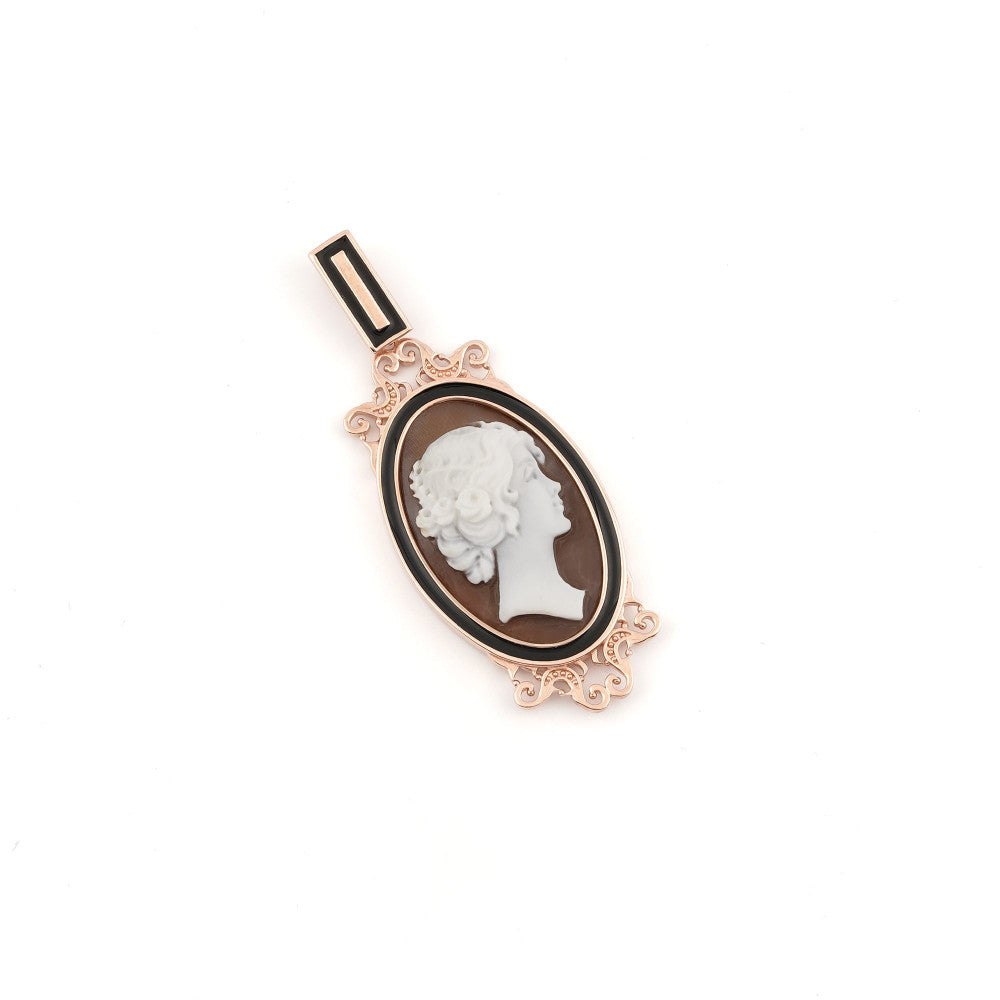 Pendente Donna Cameo Italiano Argento Rosè 925 Dea Incisa Cammeo Rosso P137PM-R