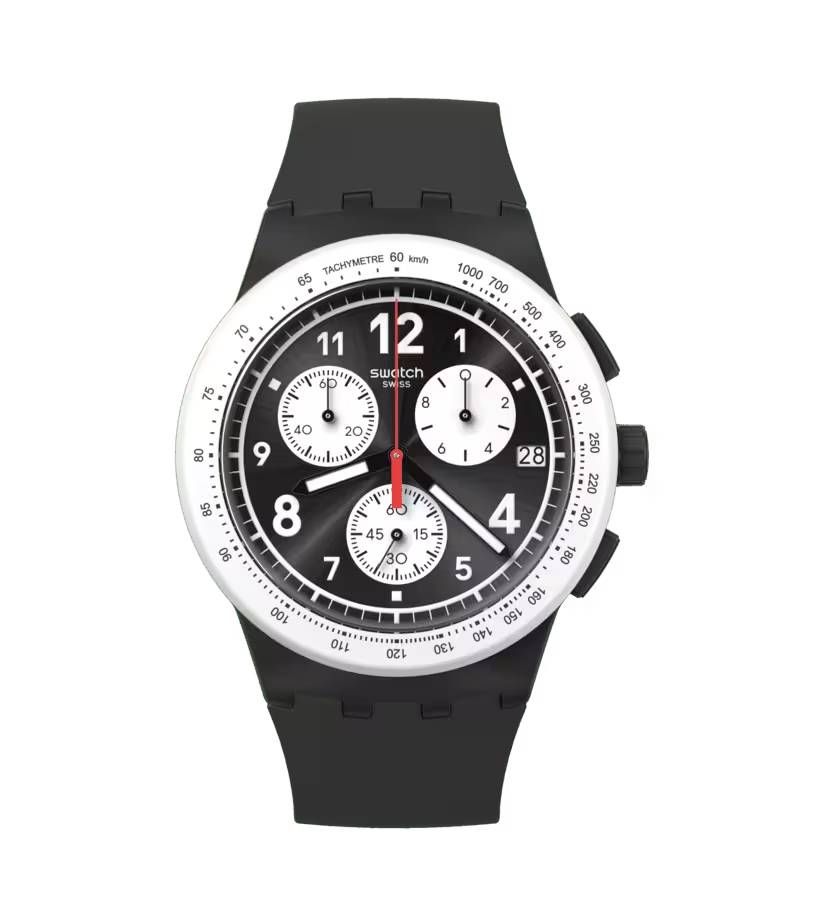 Orologio Unisex Swatch Nothing Basic About Black Quarzo Cronografo Data SUSB420