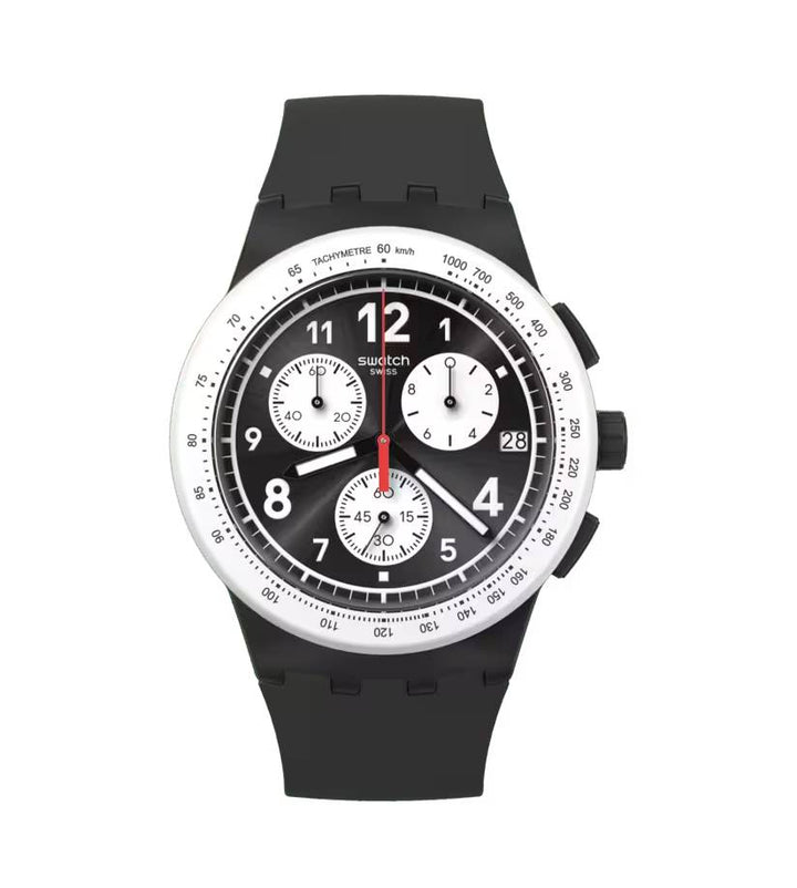 Orologio Unisex Swatch Nothing Basic About Black Quarzo Cronografo Data SUSB420