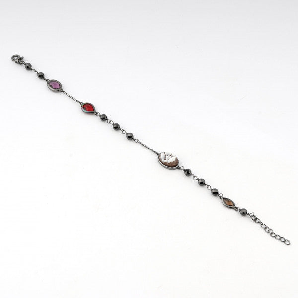 Bracciale Donna Cameo Italiano Argento 925 Argento Brunito Pietre BC16-N