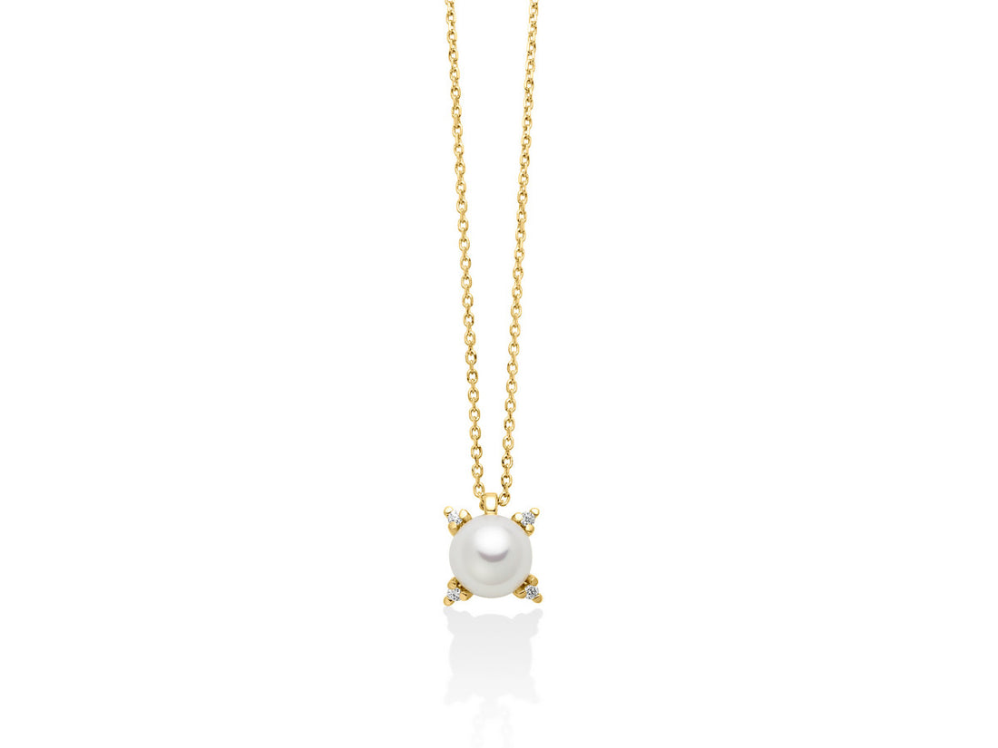 Collana Donna Miluna Oro Giallo 9 KT Perla Tonda 5-5,5 mm e diamanti PCL6514X