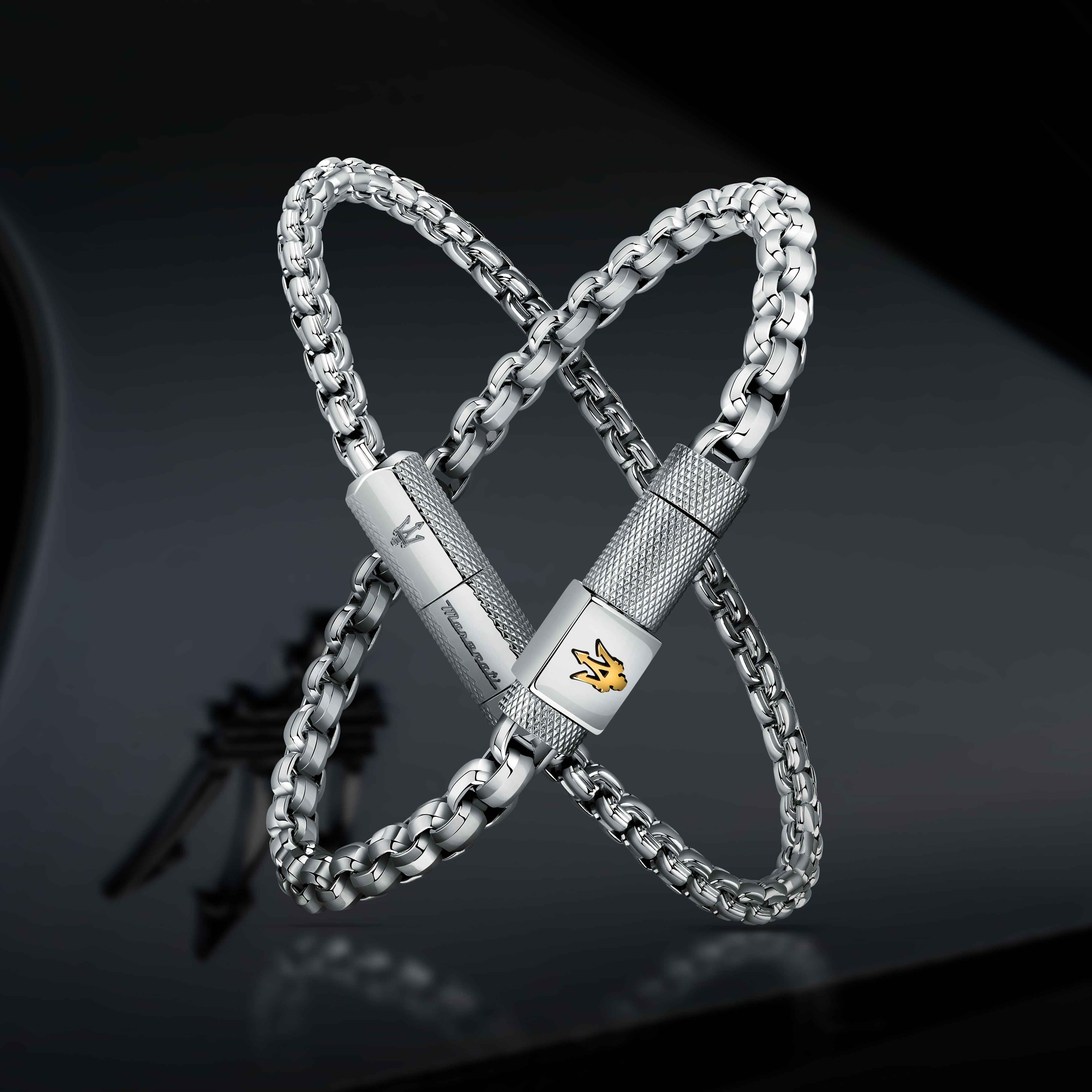 Bracciale Uomo Maserati Acciaio Lucido Catena Logo Sfaccettato Calamita JM223ATK25