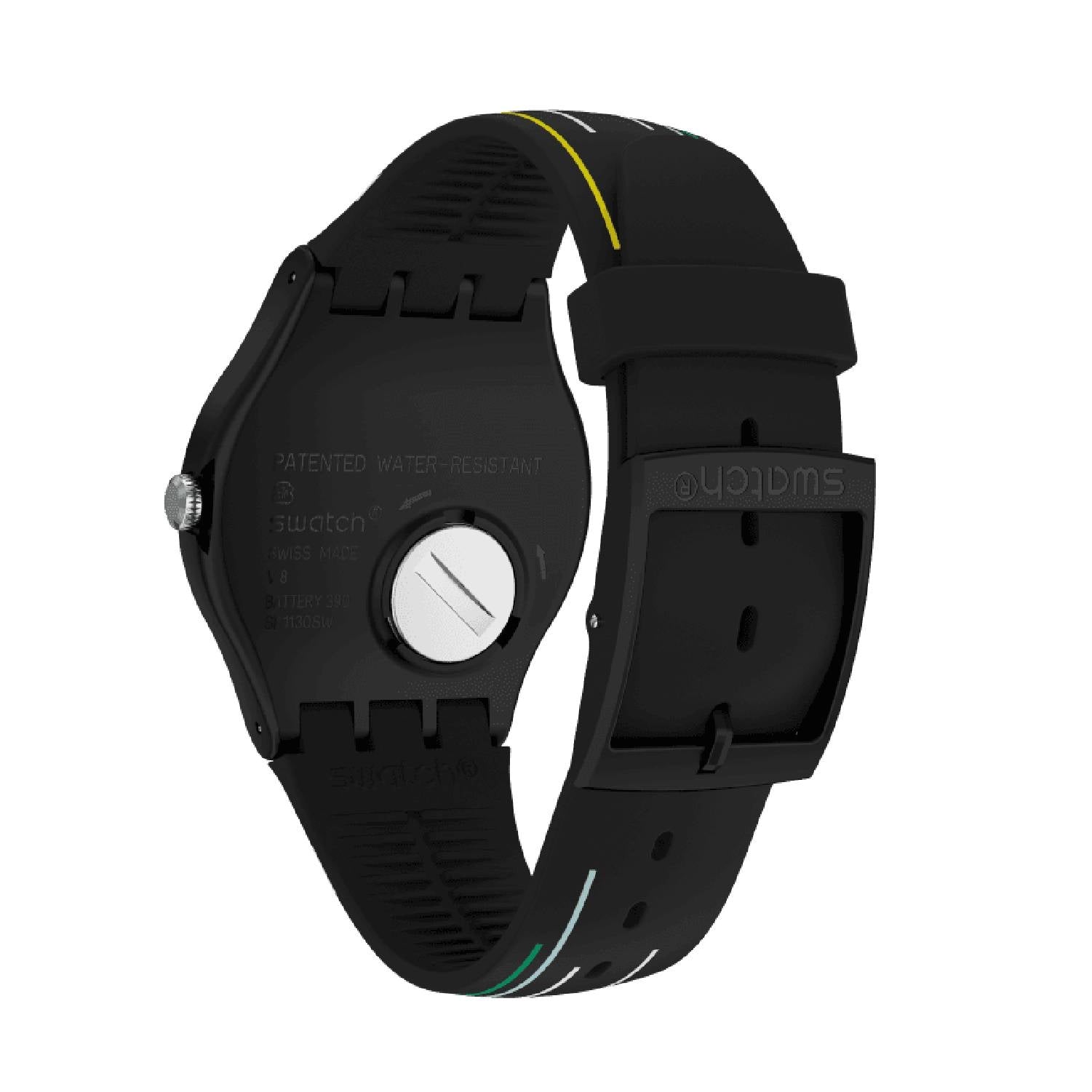 Orologio Uomo Gomma Swatch Quarzo Solo Tempo Doppia Data NUIT D'ETE SUOB729