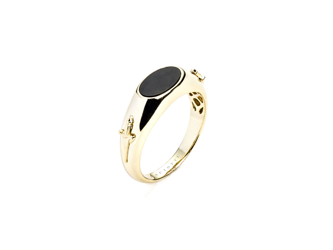 Anello Uomo Cesare Paciotti Argento 925 Spadino Dorato Pietra Onice Nero JPAN2402G/24