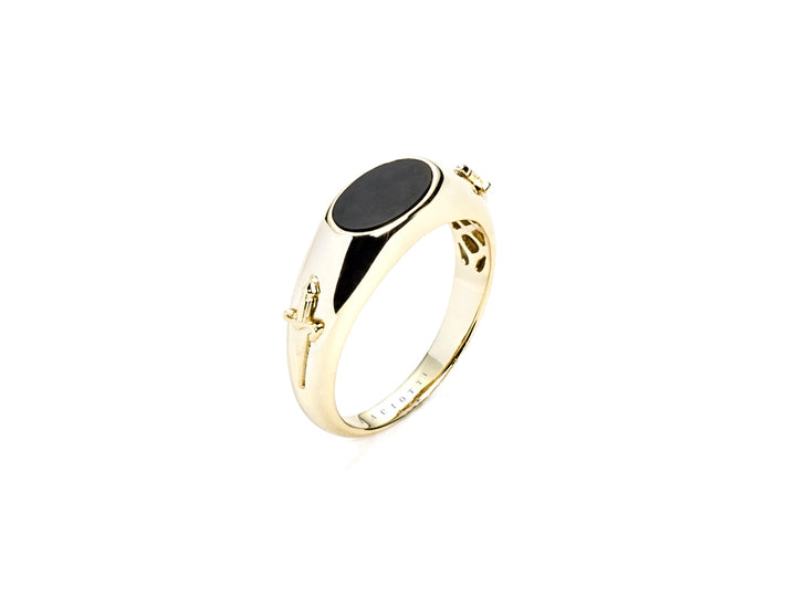 Anello Uomo Cesare Paciotti Argento 925 Spadino Dorato Pietra Onice Nero JPAN2402G/24