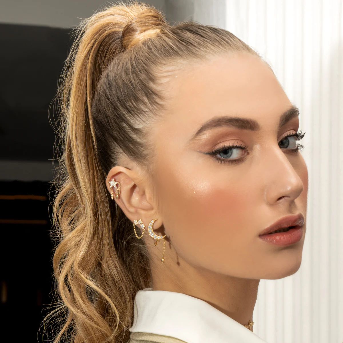 Orecchini Donna Laura P. Argento Dorato 925 Stelle Zirconi Bianchi OR0165GB