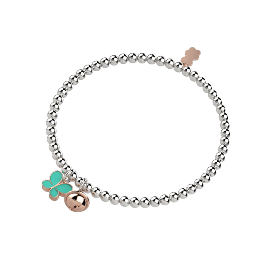 Bracciale Bambina Nanàn Elastico Argento 925 Campanella Farfalla Verde NAN0243