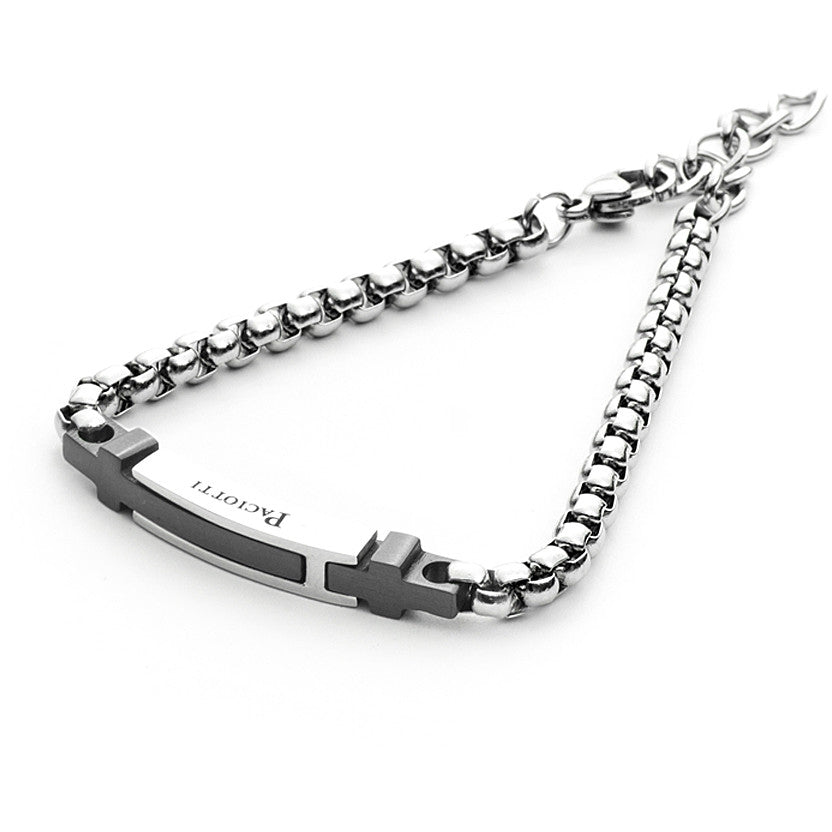 Bracciale Uomo 4US Cesare Paciotti acciaio Bianco con centrale in pvd nero 4UBR3794