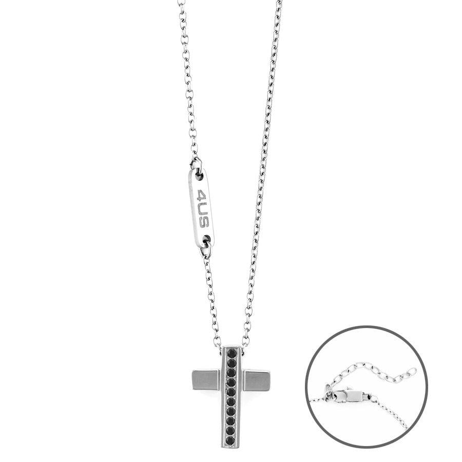 Collana Uomo 4US Cesare Paciotti Rollò Croce Acciaio Lucido Zirconi Neri 4UCL6132