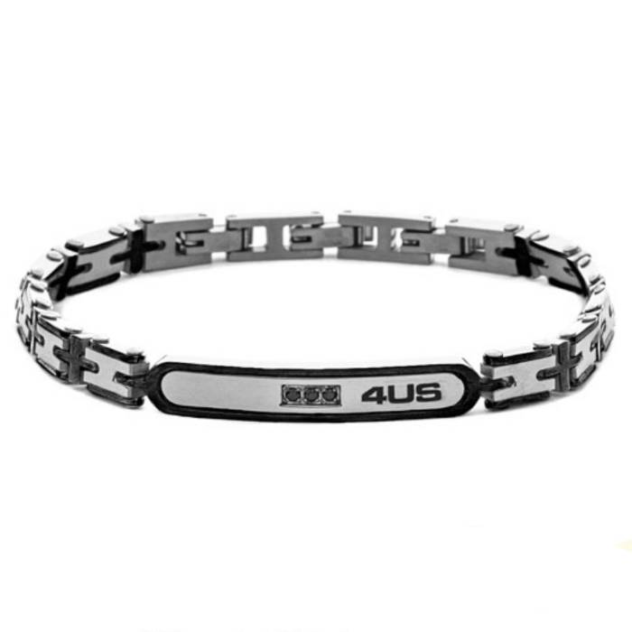 Bracciale Uomo 4US Cesare Paciotti Acciaio Nero Lucido Zirconi Neri 4UBR8491