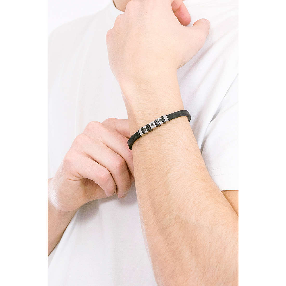 Bracciale Uomo 4US Cesare Paciotti Acciaio E Gomma Nera 4UBR3578