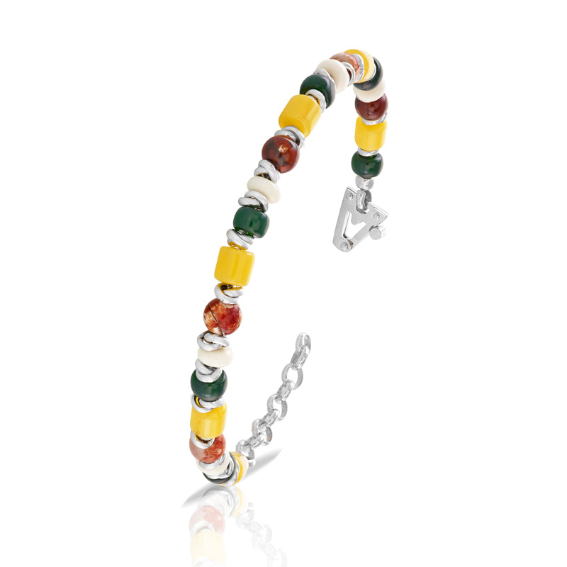 Bracciale argento 925%, agata, bambù e sulla chiusura diamante