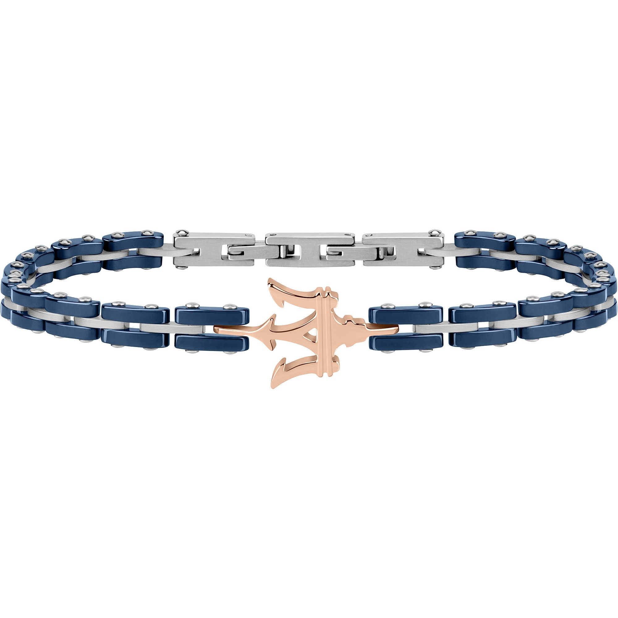 Bracciale Maserati Uomo Acciaio Ceramica Blu Tridente