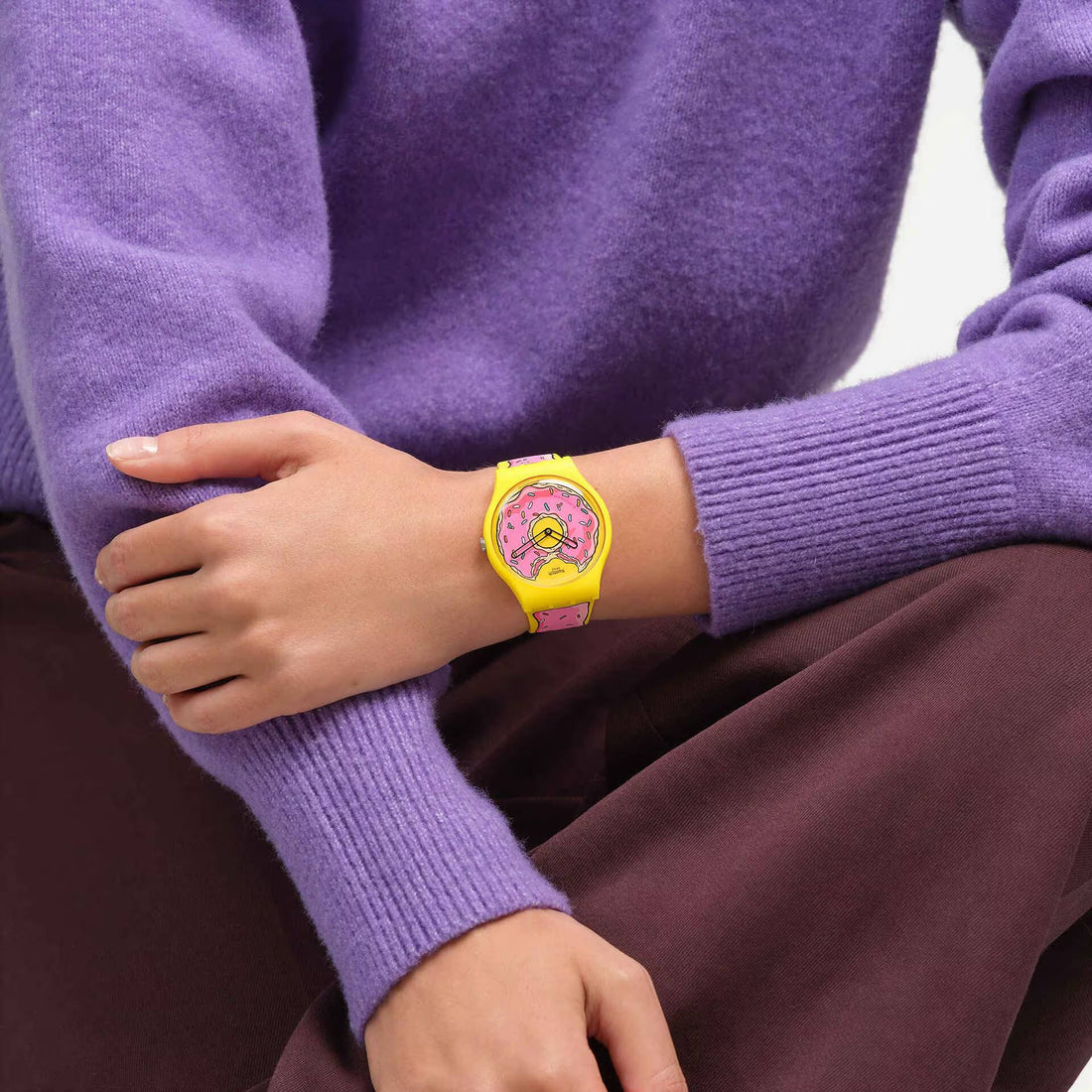 Orologio Unisex Swatch The Simpson Ciambella Homer Quarzo Solo Tempo Giallo SO29Z134