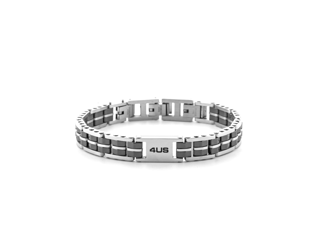 Bracciale Uomo 4US Cesare Paciotti Maglia Acciaio e Ceramica Nera  4UBR6181