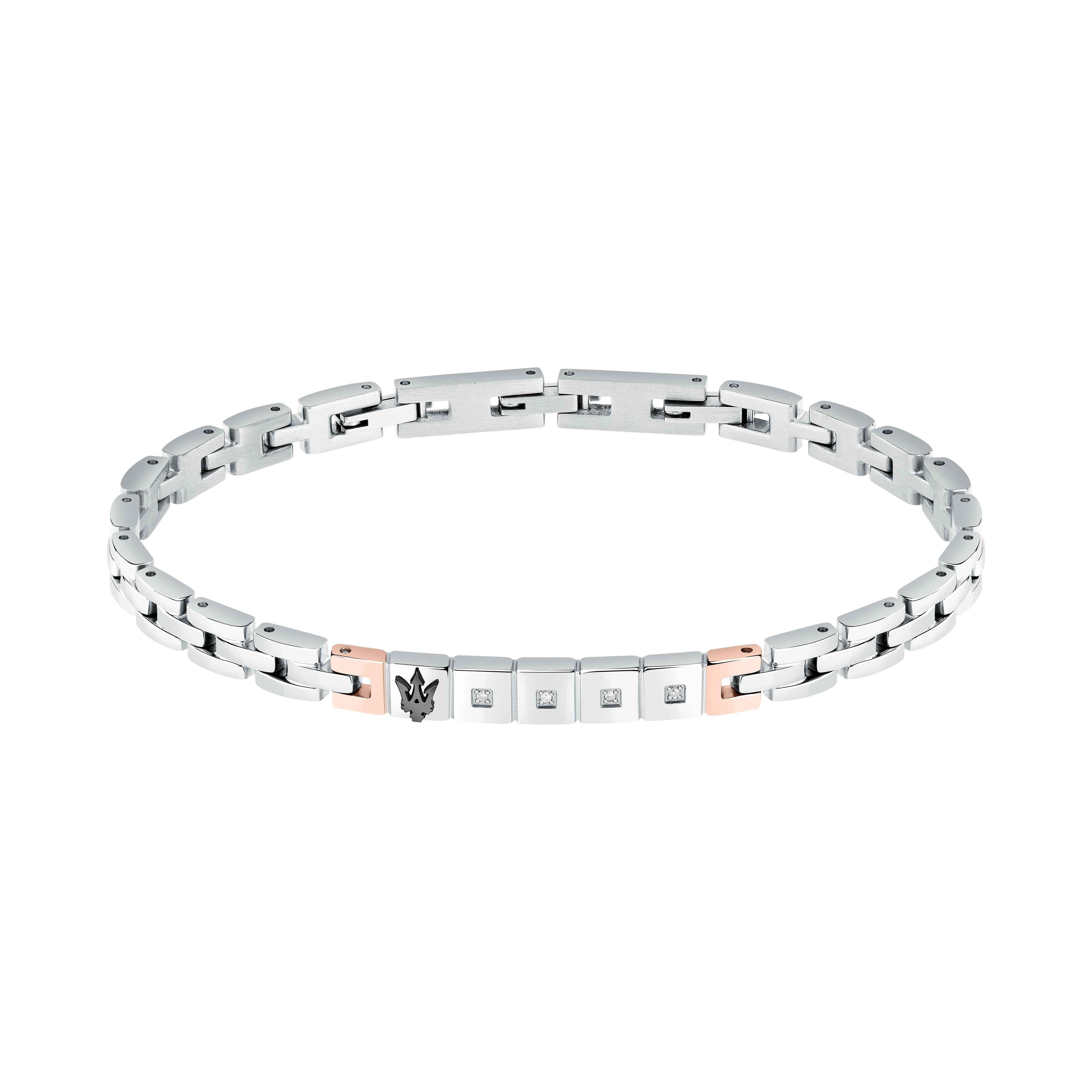 Bracciale Uomo Maserati Acciaio Bicolore Rosè Targhetta Diamanti Logo Nero JM423ATY19