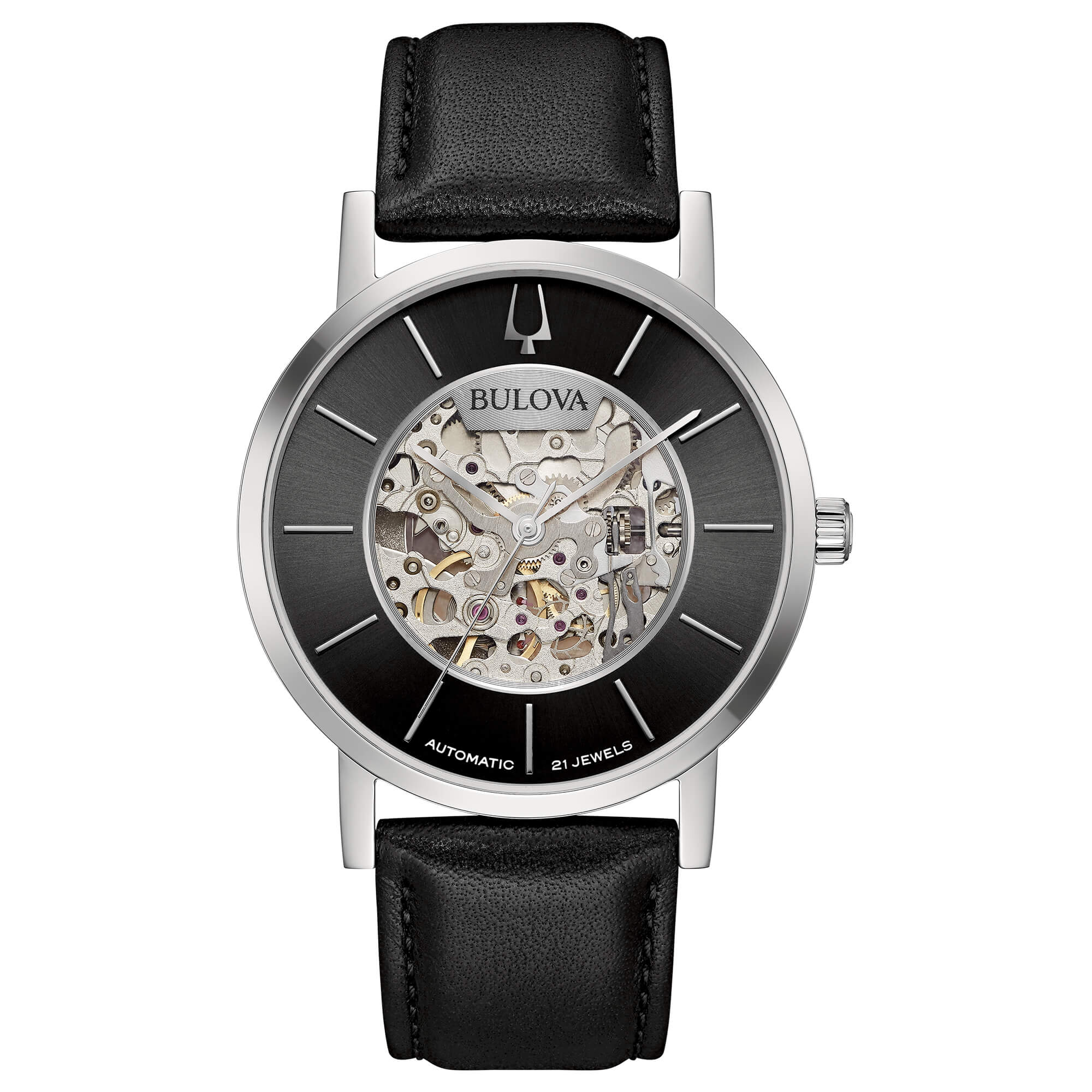 Orologio Uomo Bulova Automatico Clipper Skelethon Acciaio Open Heart Nero 96A279