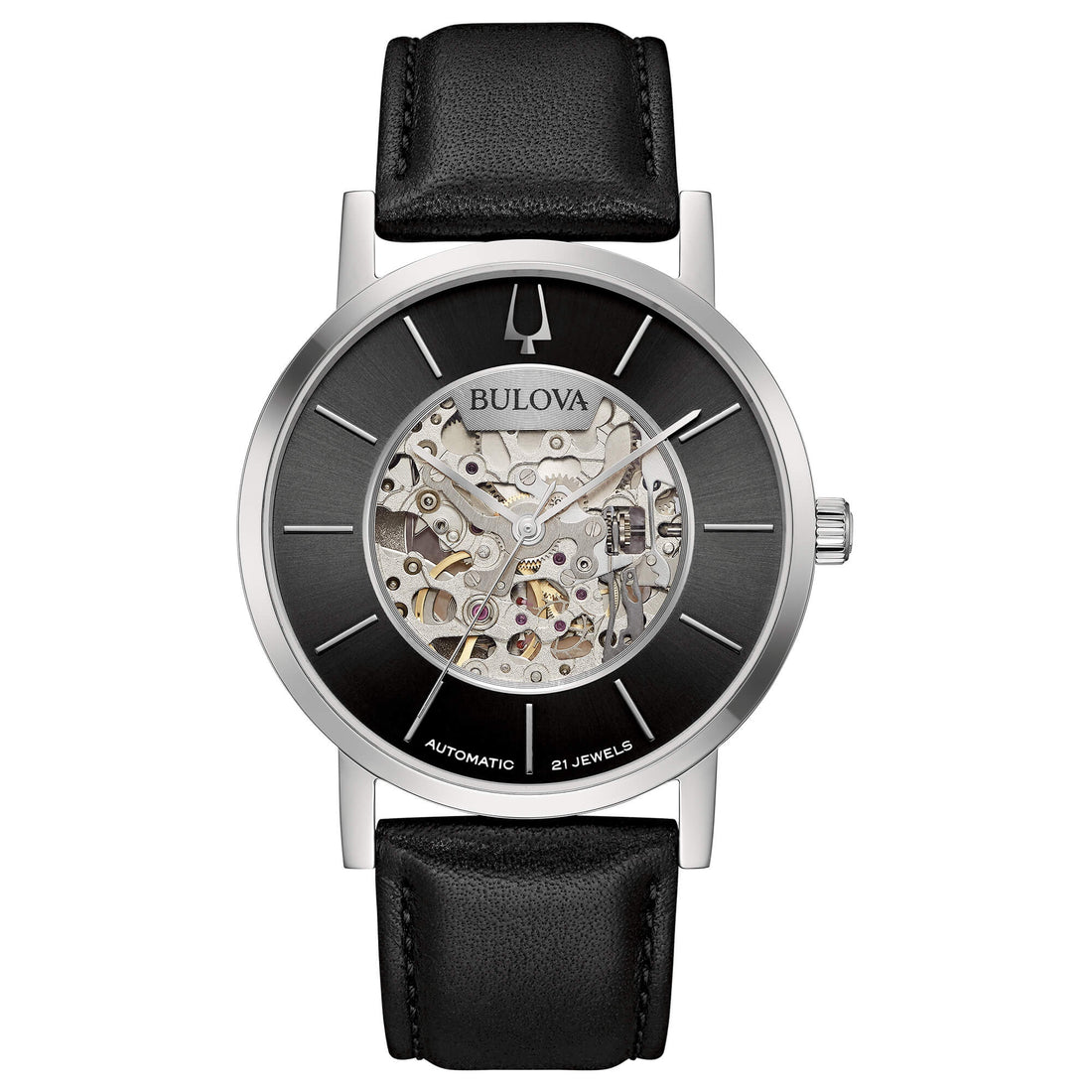 Orologio Uomo Bulova Automatico Clipper Skelethon Acciaio Open Heart Nero 96A279