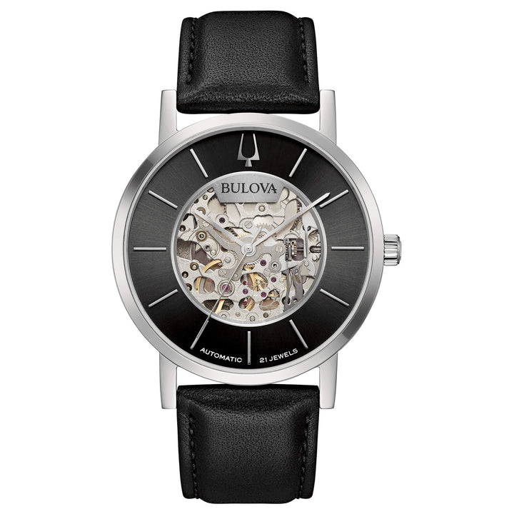 Orologio Uomo Bulova Automatico Clipper Skelethon Acciaio Open Heart Nero 96A279