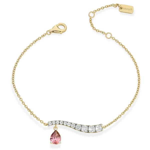 Bracciale Donna Laura P. Argento Dorato 925 Goccia Rodolite Zirconi Bianchi BR0246GRS