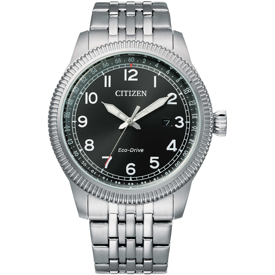 Orologio Uomo Acciaio Citizen Eco Drive Solo Tempo Datario Fondo Nero BM7480-81E