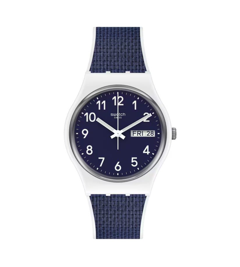 Orologio Unisex Bambino Swatch Blu Tessuto Navy Light Bianco Quarzo GW715