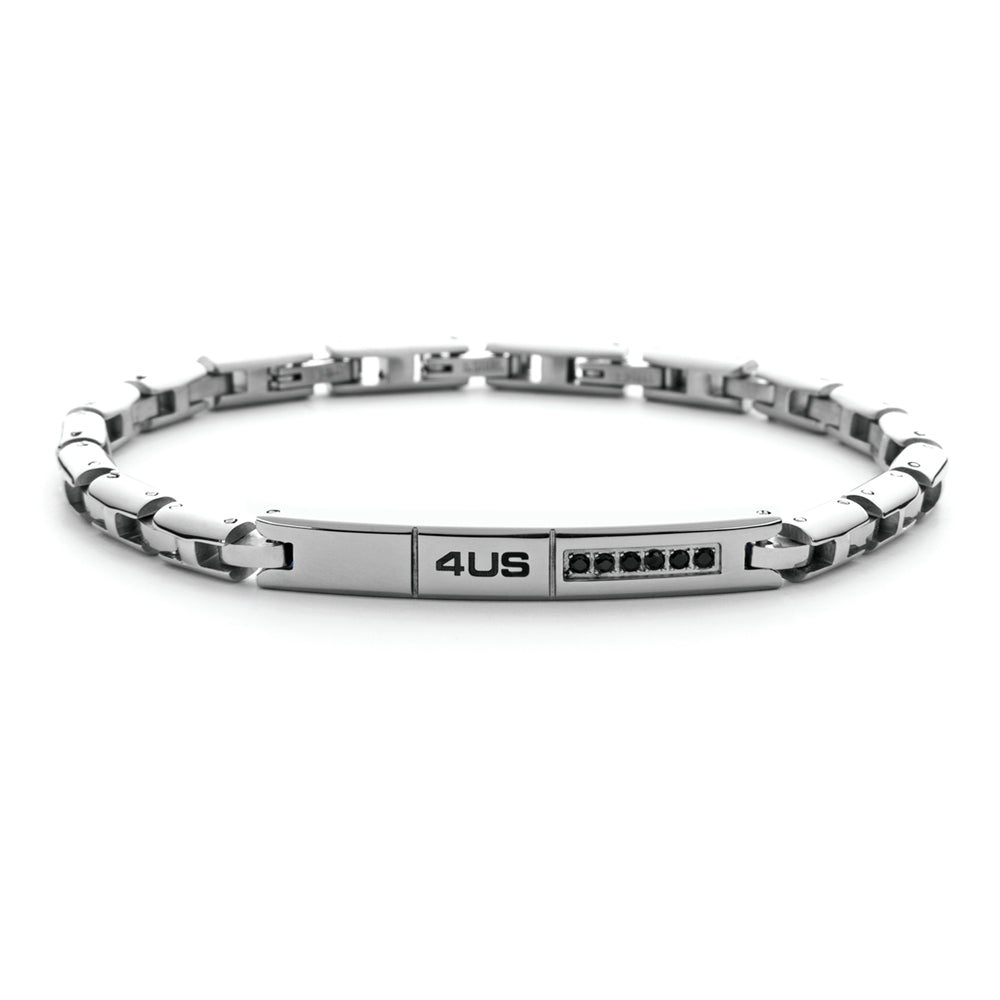 Bracciale Uomo 4US Cesare Paciotti Acciaio Lucido Targhetta Zirconi Neri 4UBR5983