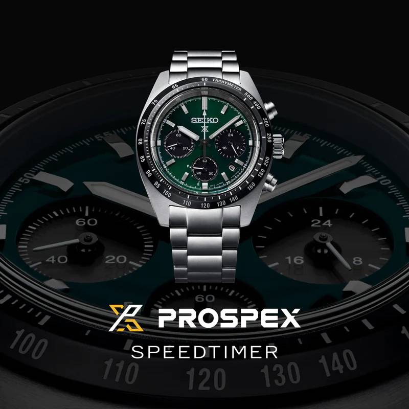 Orologio Uomo Seiko Montre Prospex Speedtimer Carica Solare Verde Nero SSC933P1
