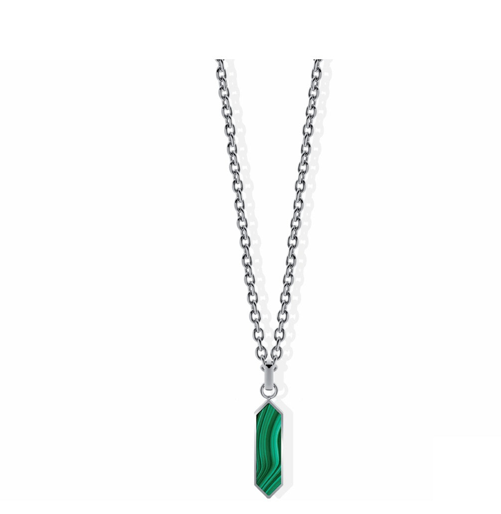 Collana Uomo Liu Jo Acciaio Targhetta Pietra Malachite Verde MLJ600