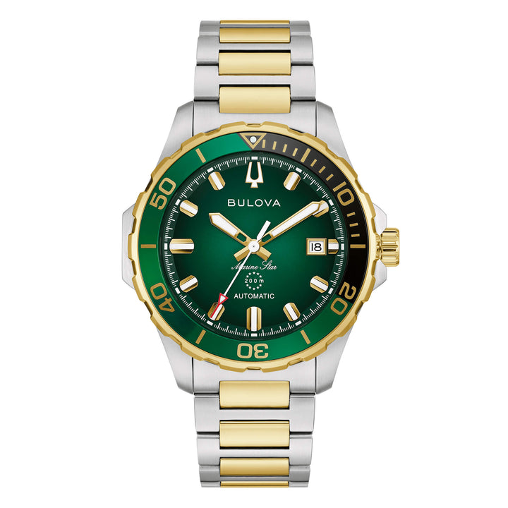 Orologio Uomo Bulova Acciaio Bicolore Marine Star Automatico Verde 98B467