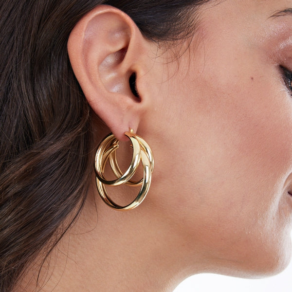 Orecchini Donna Unoaerre 1AR Bronzo Dorato Liscio Tre Cerchi Intrecciati 512225