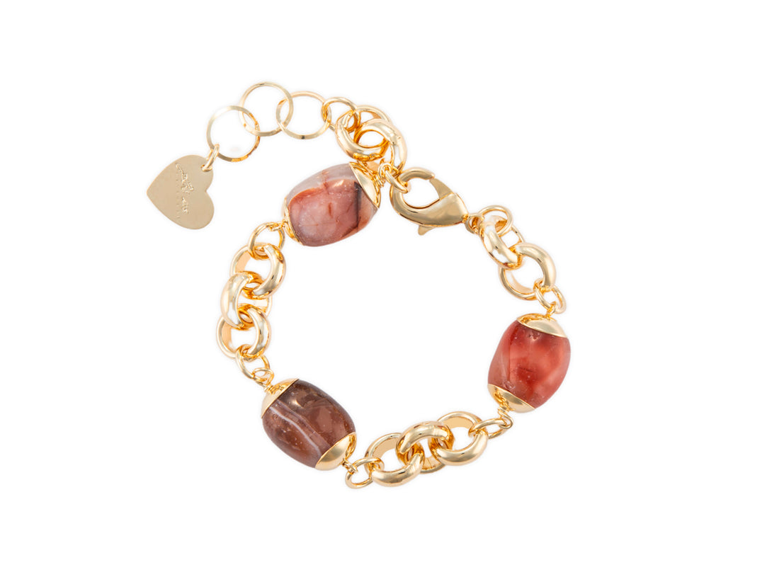 Bracciale Donna Acciaio dorato 4US cesare paciotti  Agata e sasso rosso 4UBR7221W