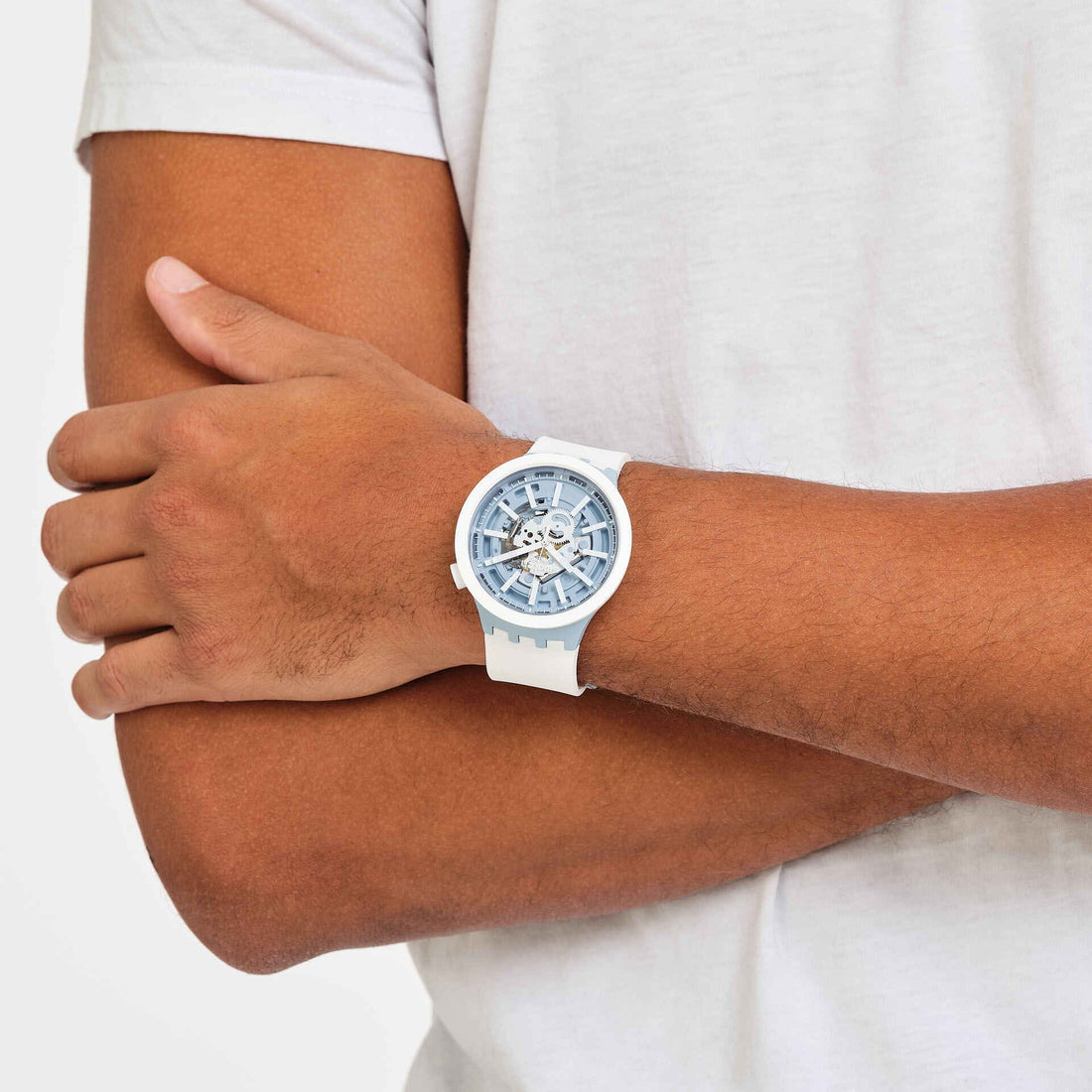 Orologio Uomo Swatch Bioceramic Big Bold Whice Quarzo Solo Tempo Bianco SB03N103