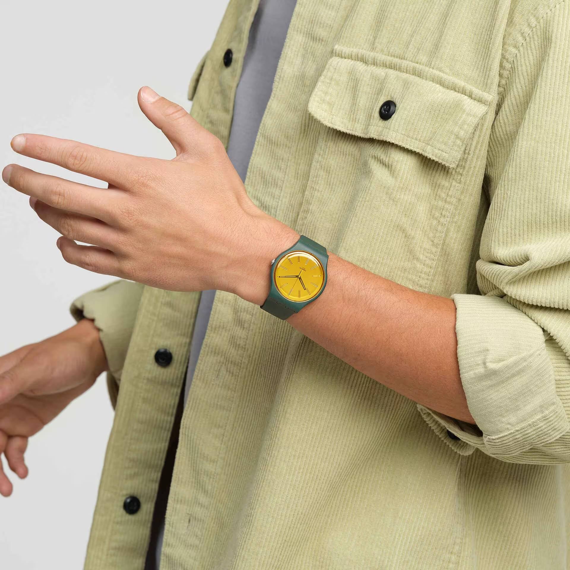 Orologio Unisex Swatch Gold In The Garden Quarzo Verde Scuro Dorato Lucido SO29G103