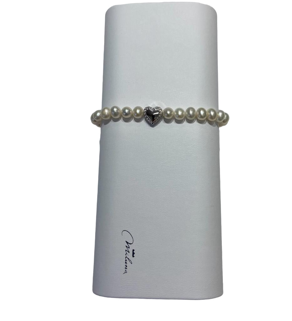 Bracciale Donna Miluna Argento 925 Miss Italia Perle Bianche Cuore PBR3505-TPZ