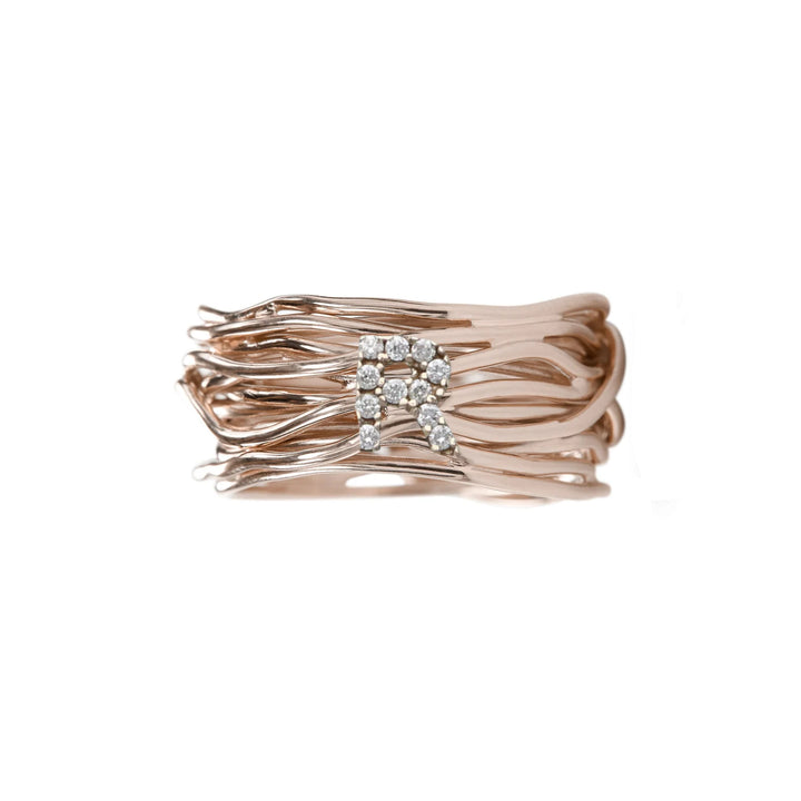 Anello Donna Filodellavita 13 Fili Oro Rosa 9 KT Diamanti Bianchi Mis 14 Iniziale R AN290R
