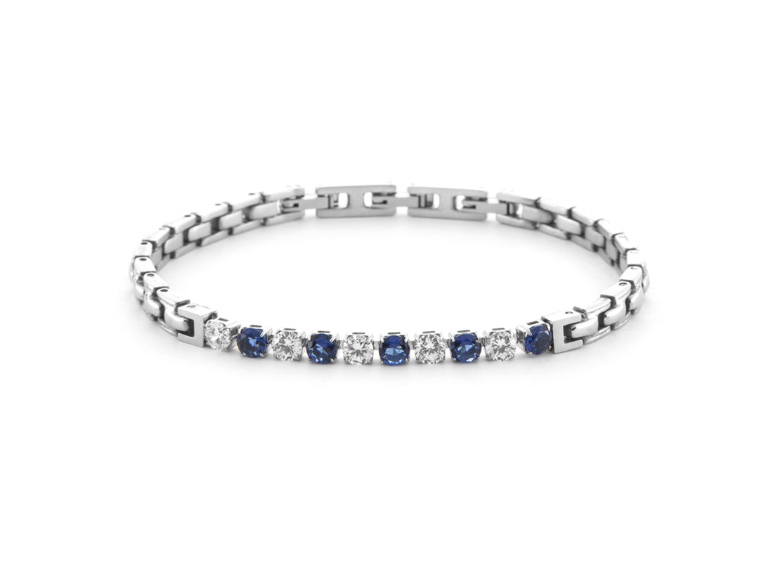 Bracciale Uomo 4US Cesare Paciotti Tennis Acciaio Zirconi Blu e Bianchi 4UBR6437
