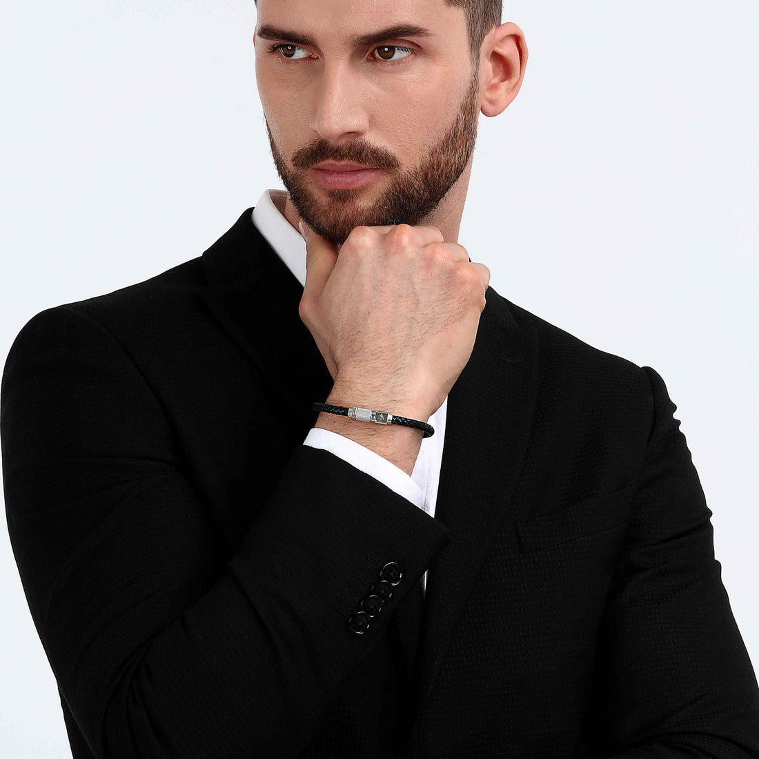 Bracciale Uomo Maserati Acciaio Pelle Nera Logo Sfaccettato Calamita JM223AVE17