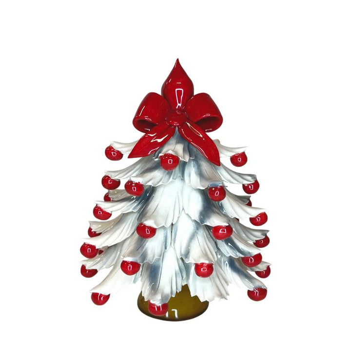 Albero di Natale Capodimonte Bianco Palline Rosse Fiocco Rosso 18cm CAP23