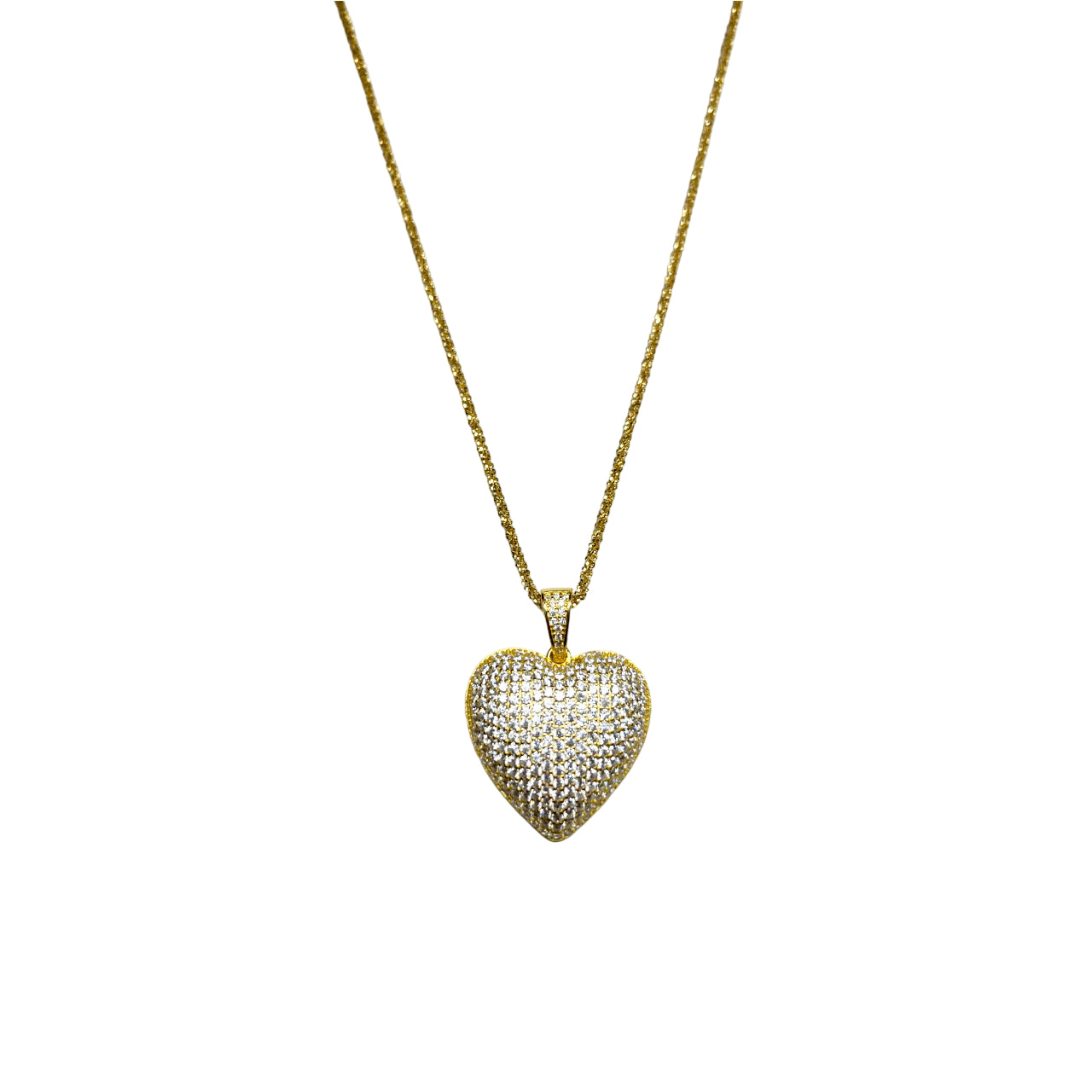 Collana Donna Re Mida Argento Dorato Cuore Bombato Pavè Zirconi Cuore-2