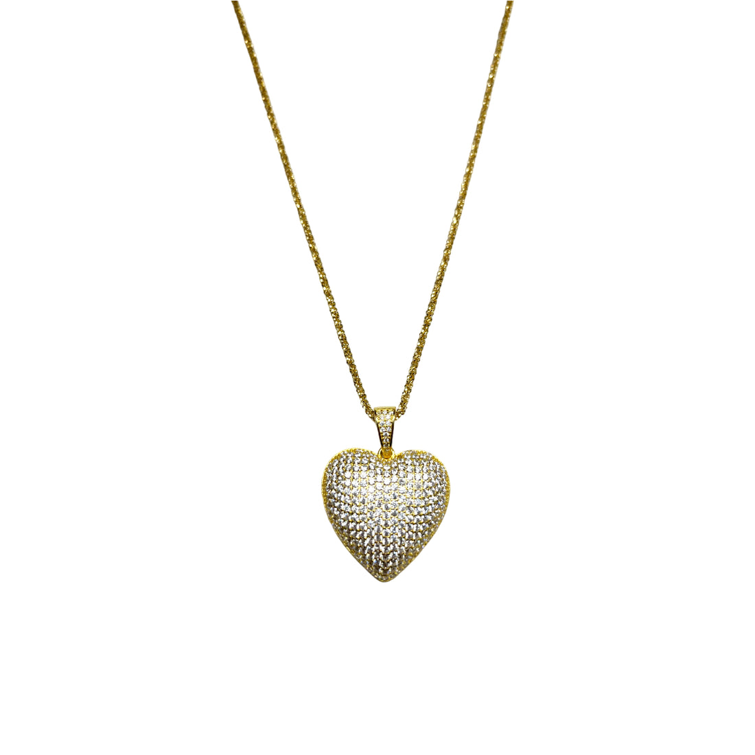 Collana Donna Re Mida Argento Dorato Cuore Bombato Pavè Zirconi Cuore-2