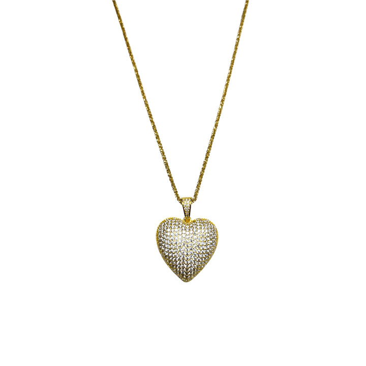 Collana Donna Re Mida Argento Dorato Cuore Bombato Pavè Zirconi Cuore-2