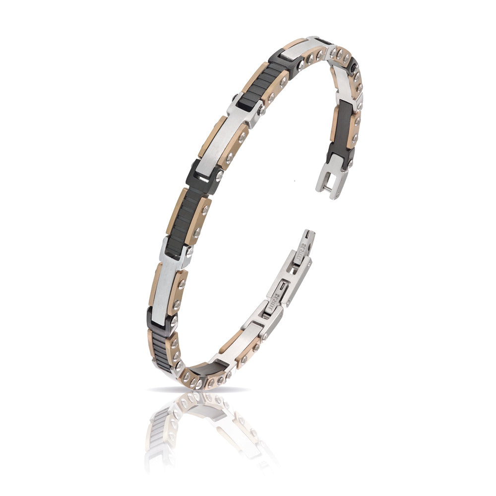 Bracciale Uomo Arkano Semirigido Acciaio Bicolore Rosè Nero PVD BAC114NR