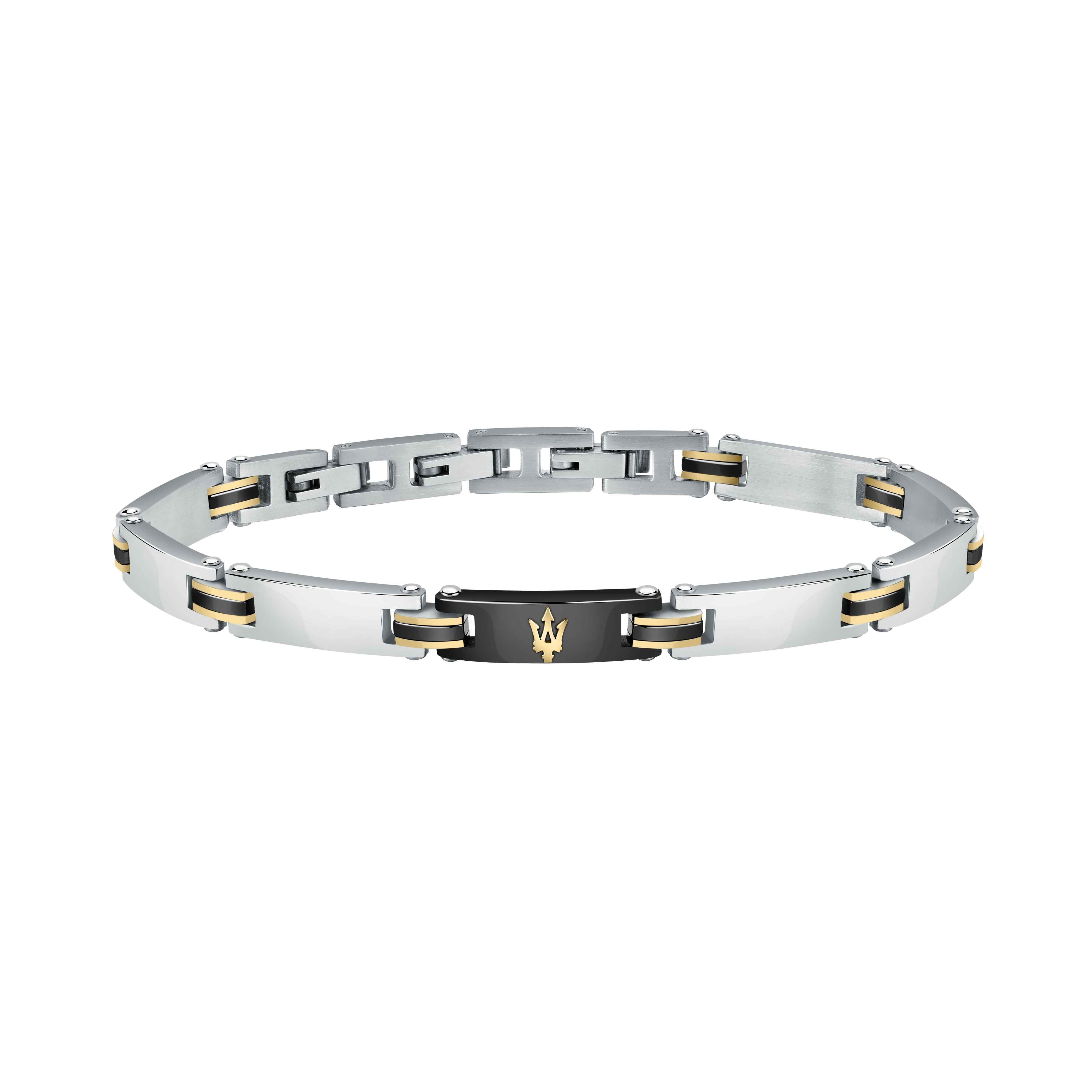 Bracciale Uomo Maserati Acciaio Bicolore Dorato Nero Logo Tridente JM421ATZ10