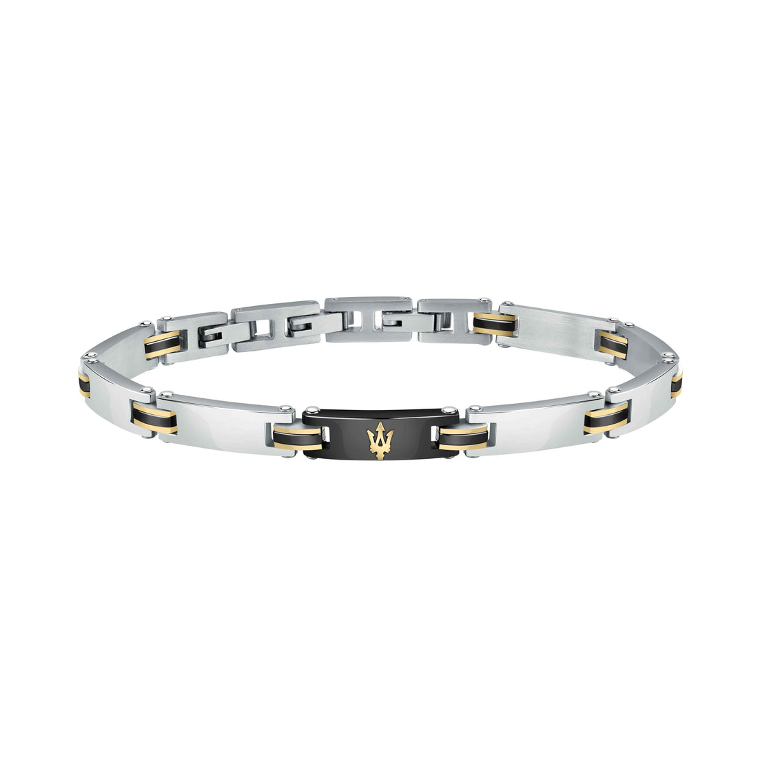 Bracciale Uomo Maserati Acciaio Bicolore Dorato Nero Logo Tridente JM421ATZ10