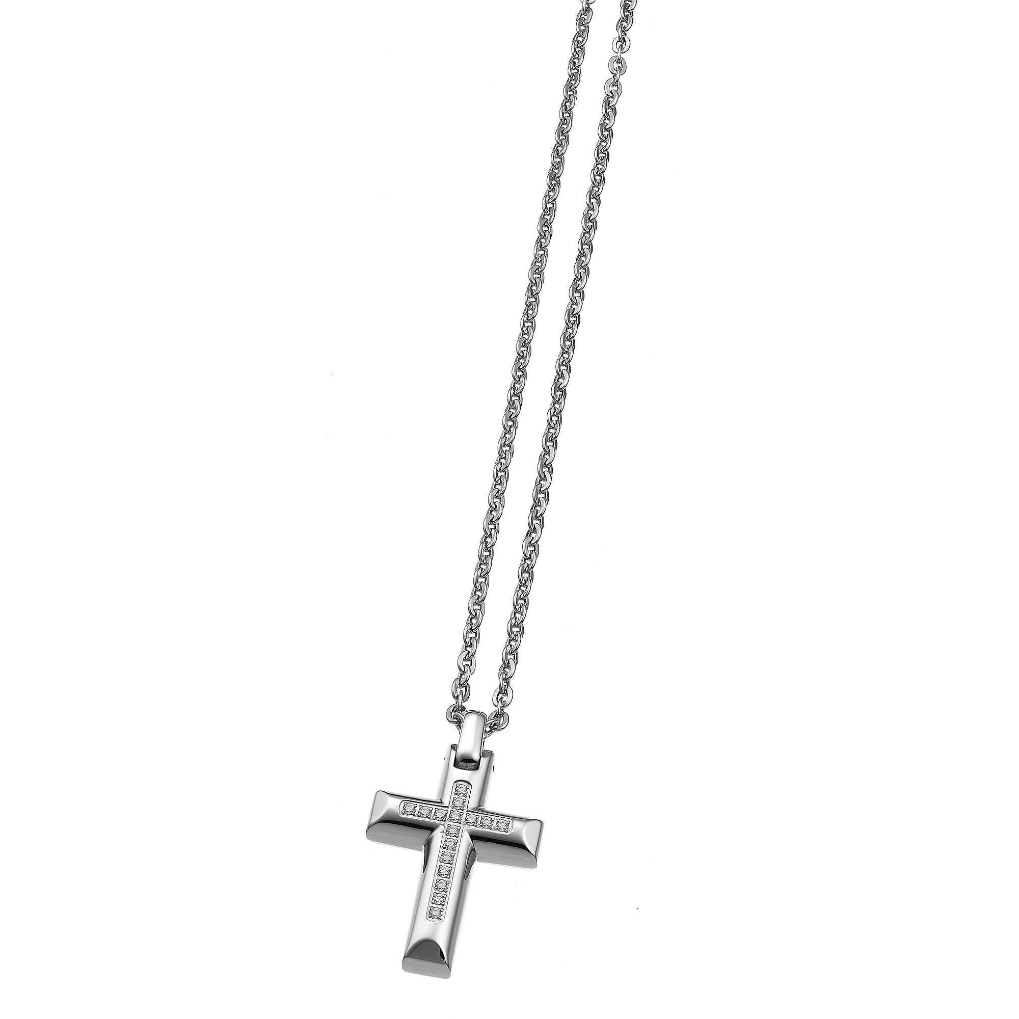 Collana Uomo Zancan Acciaio Croce Zirconi Bianchi EHC055