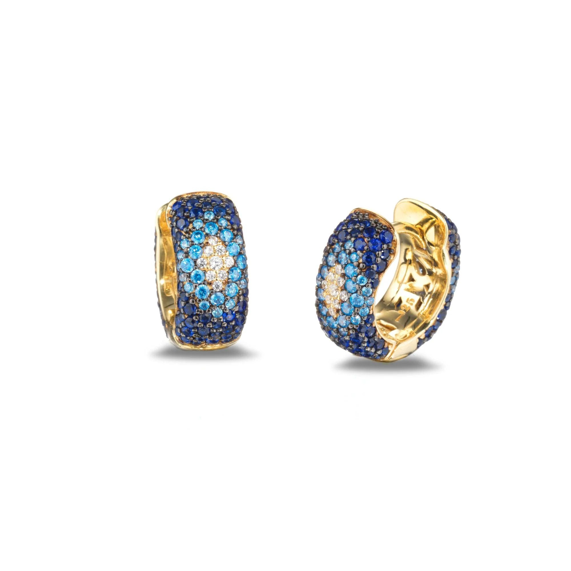Orecchini Donna Sogni Argento Dorato 925 Cerchi Zirconi Blu OR089GBL