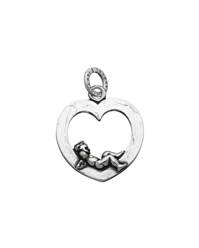Charm Donna Giovanni Raspini Argento 925 Cuore Con Angelo Realizzato A Mano 06098